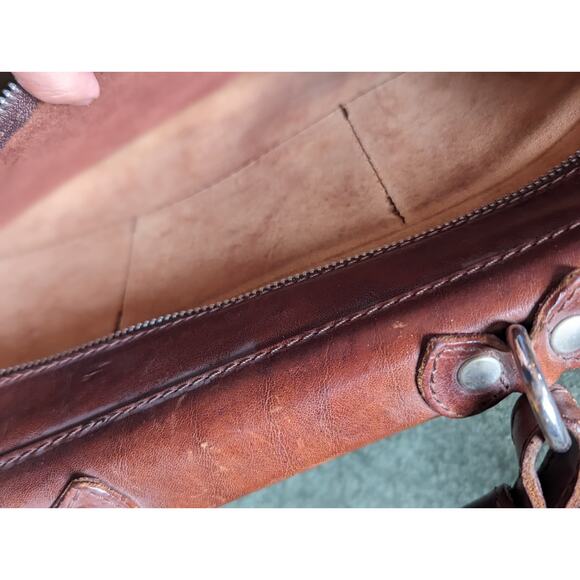 I Medici Italian Leather 2-Way Briefcase Shoulder Bag Red Brown Made in Italy - Picture 6 of 14